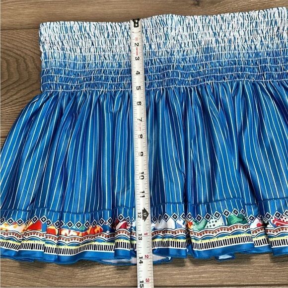 Lucky In Love 14” Paradise Smocked High Waist Blue‎ Print Tennis Skirt Size M - Picture 9 of 10